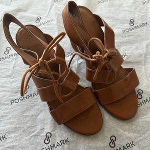 BC FOOTWEAR | Brown Vegan Leather Lace Wooden Heel Size